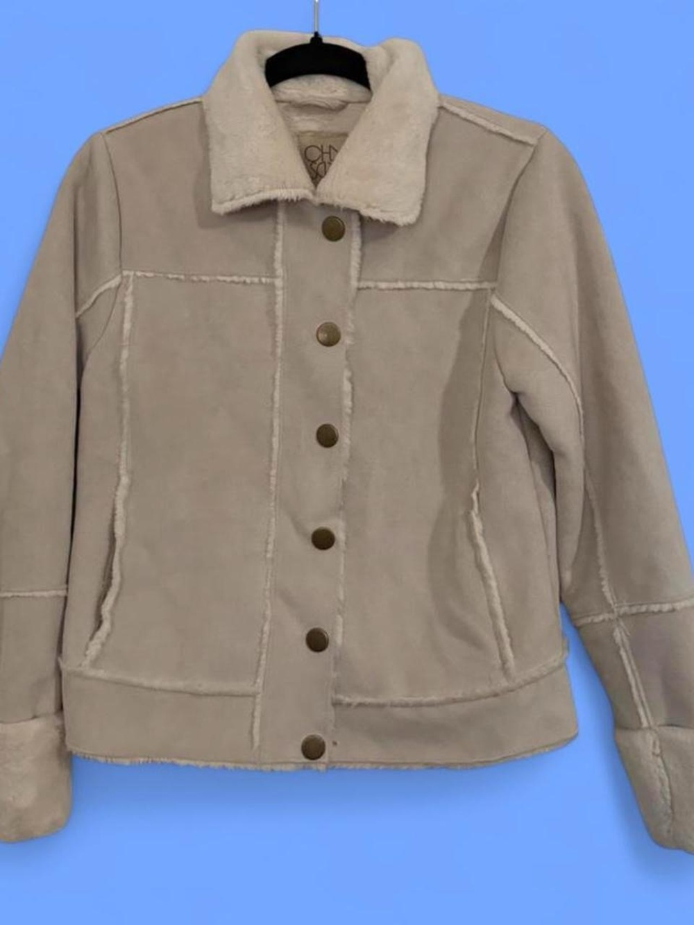Chaser Taupe Faux-Shearling Button Jacket